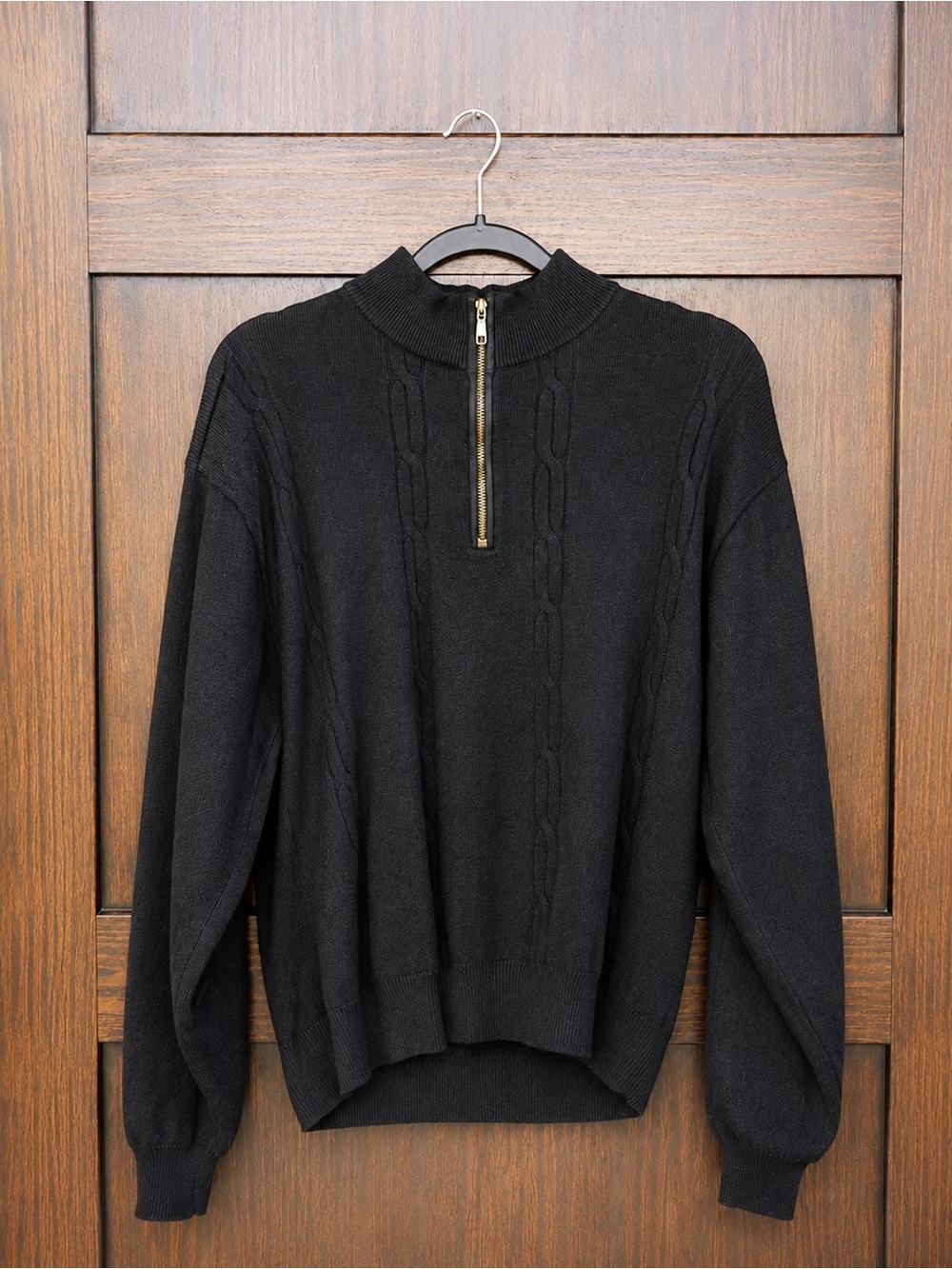 Men's Black Half-Zip Cable Knit Sweater